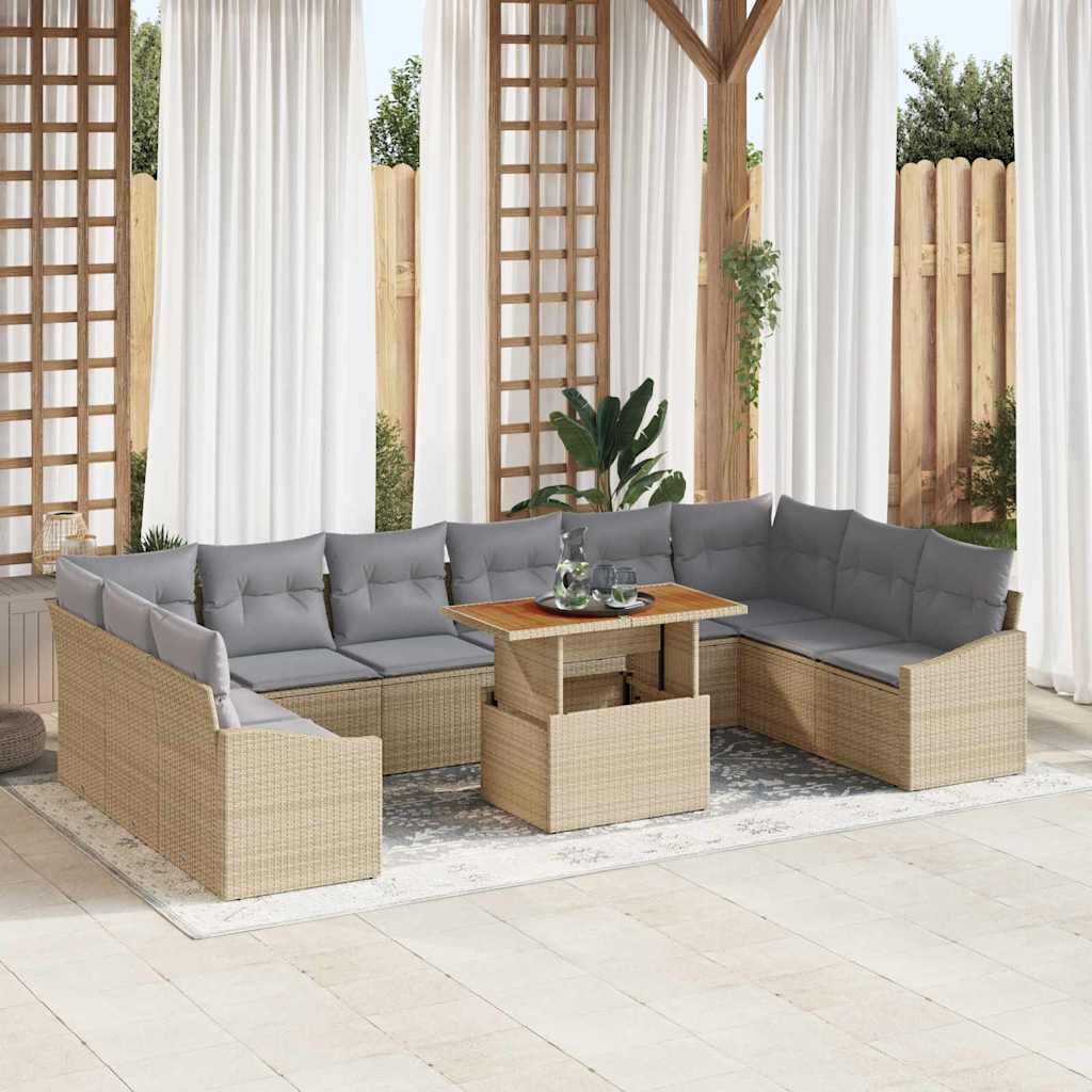 Set da Pranzo per Giardino con cuscino 11 pcs Beige e grigio