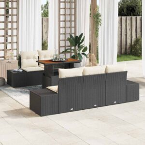 Set da Pranzo per Giardino 6 pcs Nero e Crema 100 x 55 x 73 cm