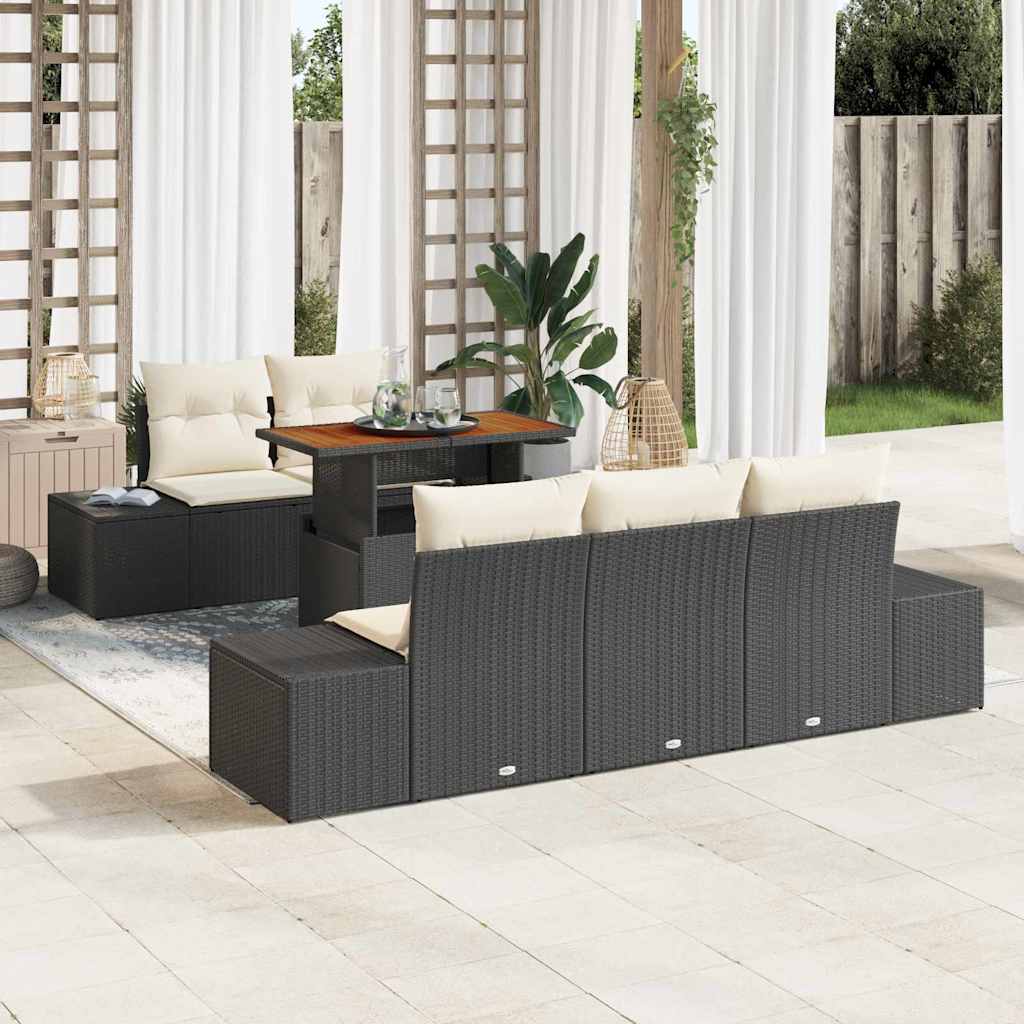 Set da Pranzo per Giardino 6 pcs Nero e Crema 100 x 55 x 73 cm