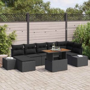 Set Divano da Giardino con cuscino 8 pcs Nero e Marrone