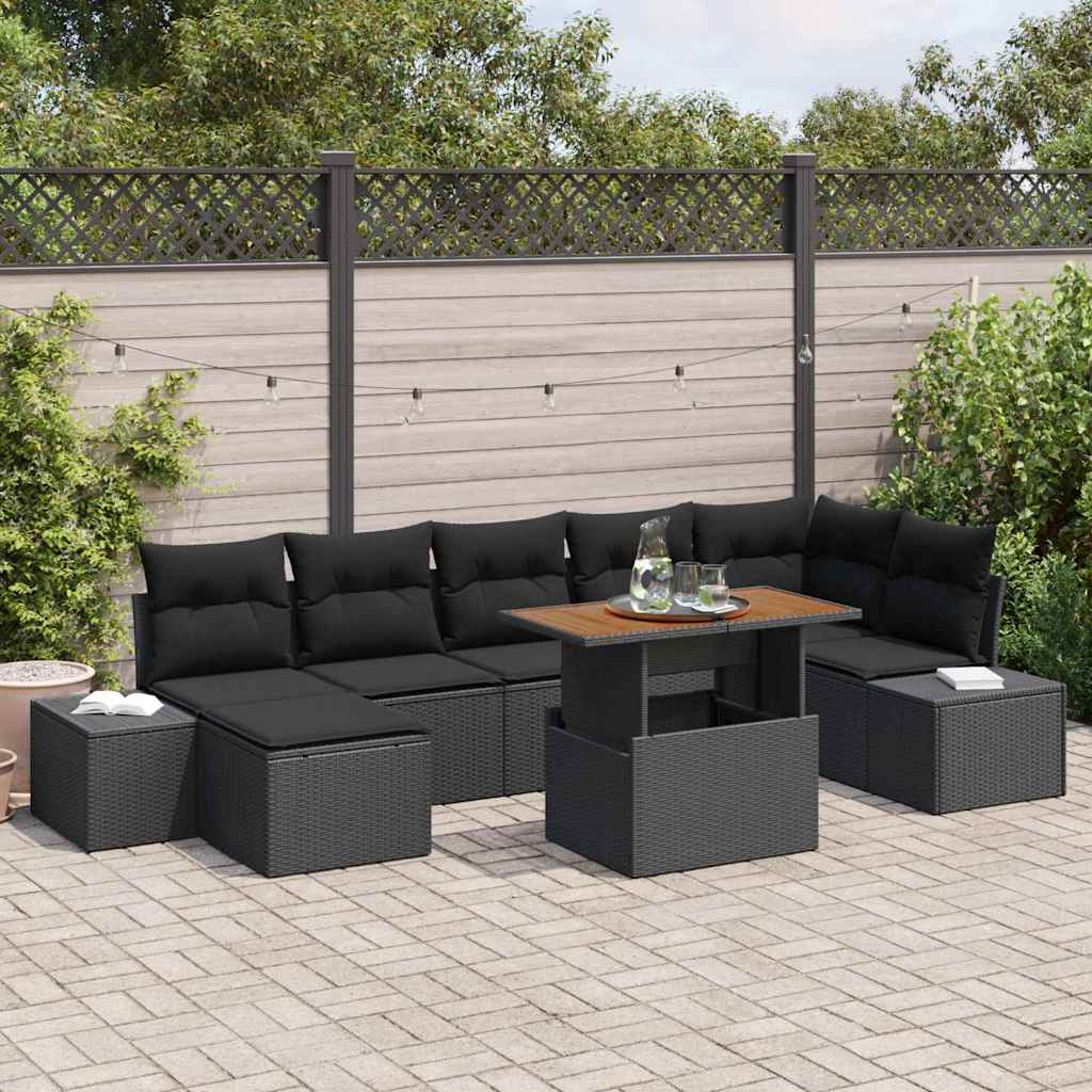 Set Divano da Giardino con cuscino 8 pcs Nero e Marrone