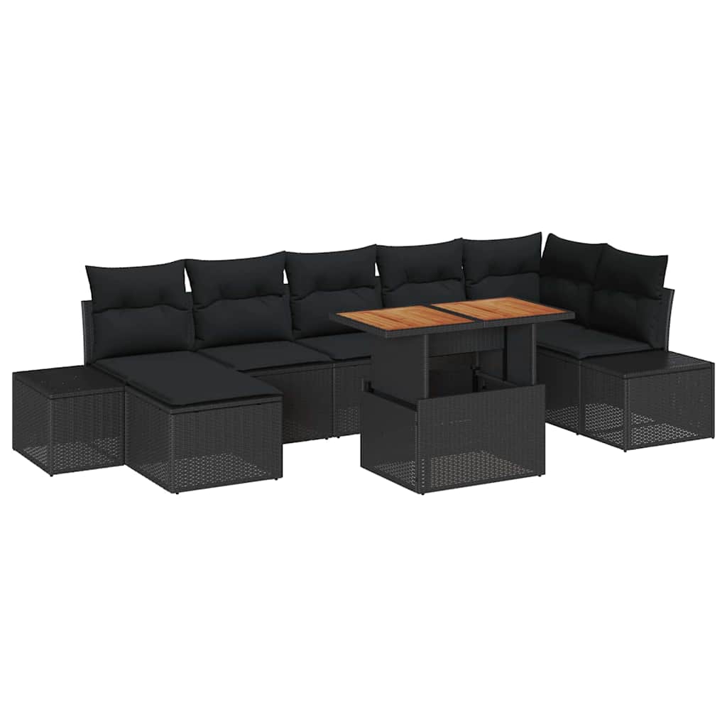 Set Divano da Giardino con cuscino 8 pcs Nero e Marrone - immagine 2