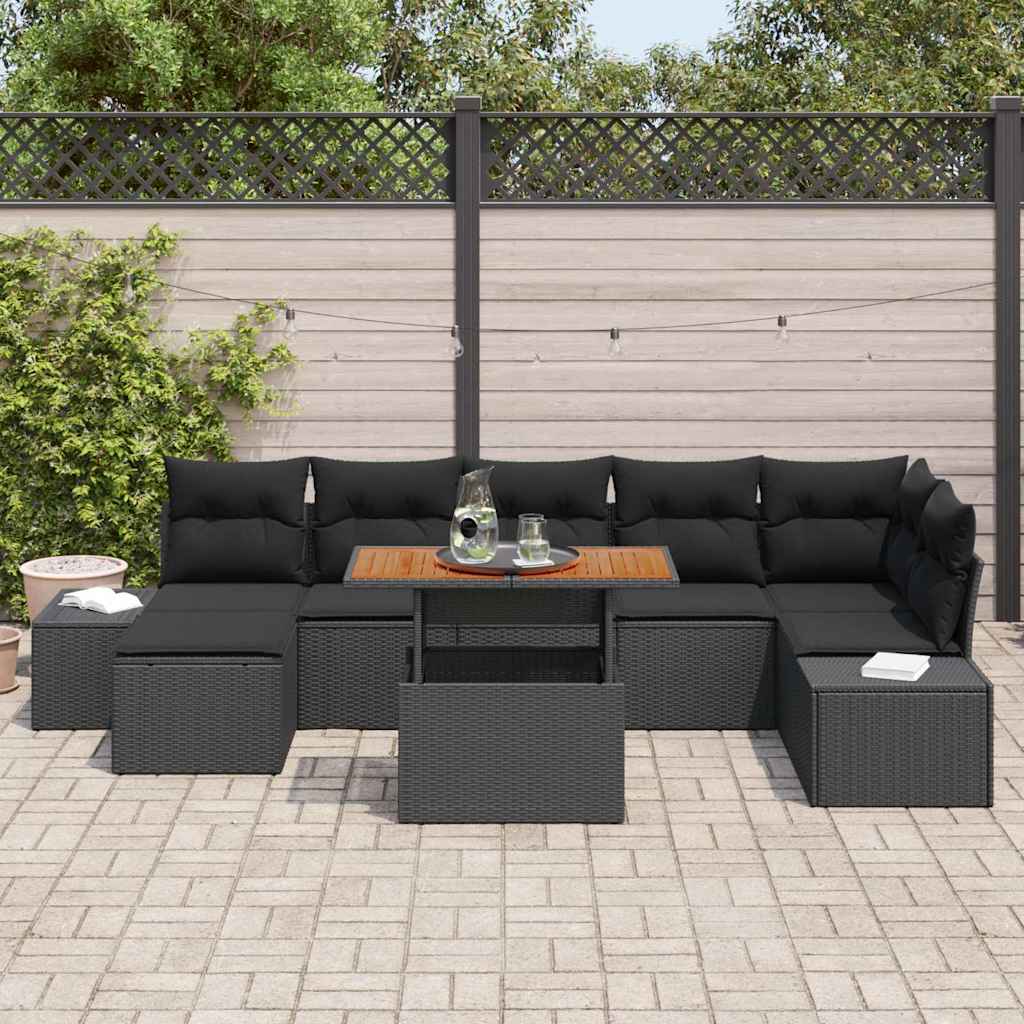 Set Divano da Giardino con cuscino 8 pcs Nero e Marrone - immagine 3