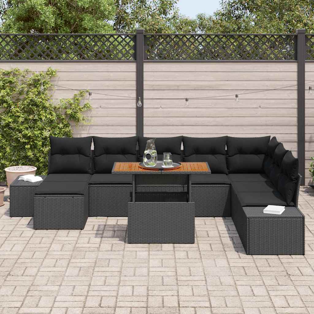 Set da Pranzo per Giardino con cuscino 9 pcs Nero, Marrone - immagine 3