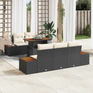 Set da Pranzo per Giardino con cuscino 6 pcs Nero e Beige