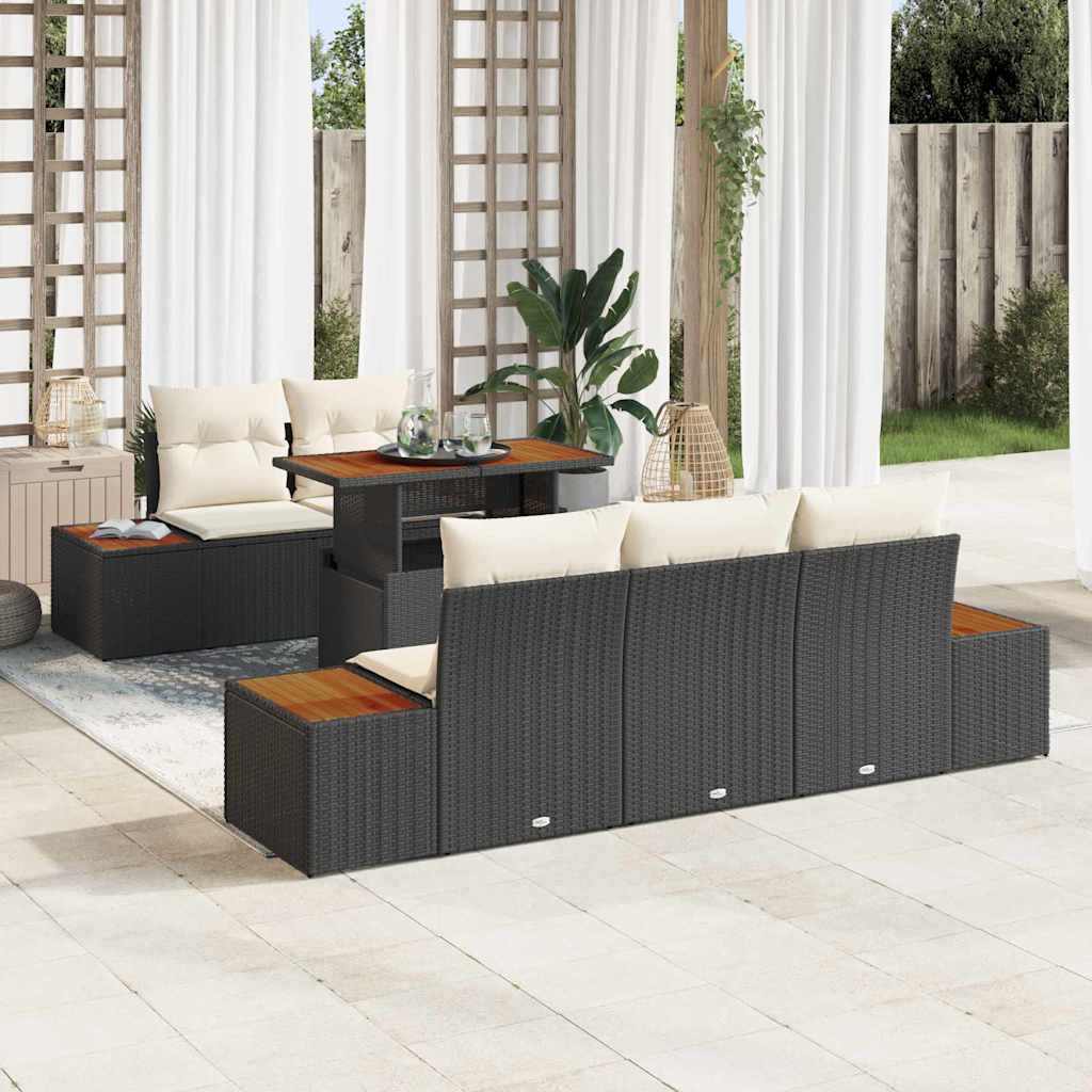 Set da Pranzo per Giardino con cuscino 6 pcs Nero e Beige