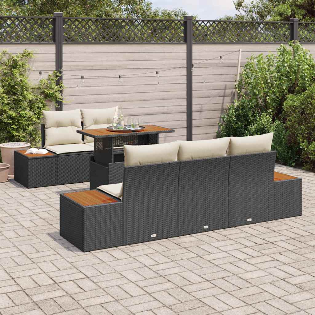 Set da Pranzo per Giardino con cuscino 6 pcs Nero e Beige - immagine 3