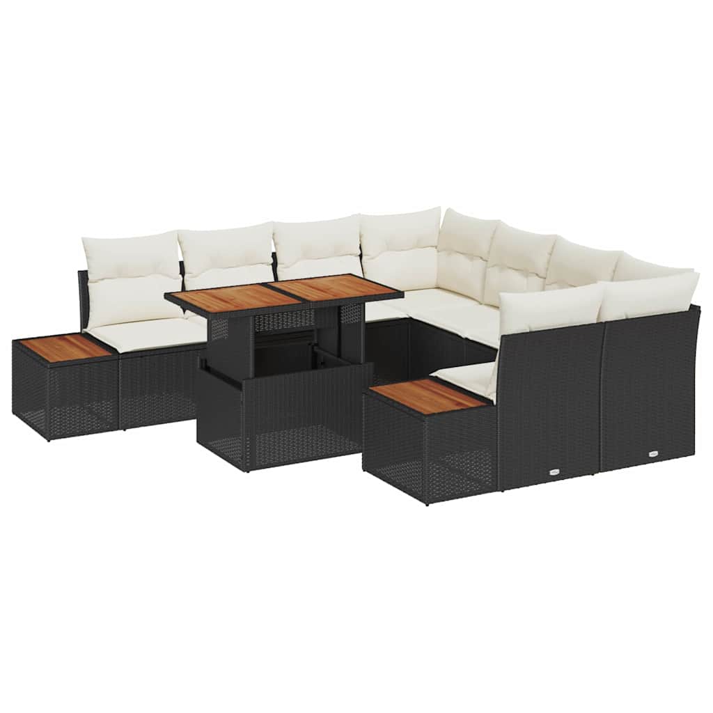 Set da Pranzo per Giardino con cuscino 9 pcs Nero e Beige - immagine 2