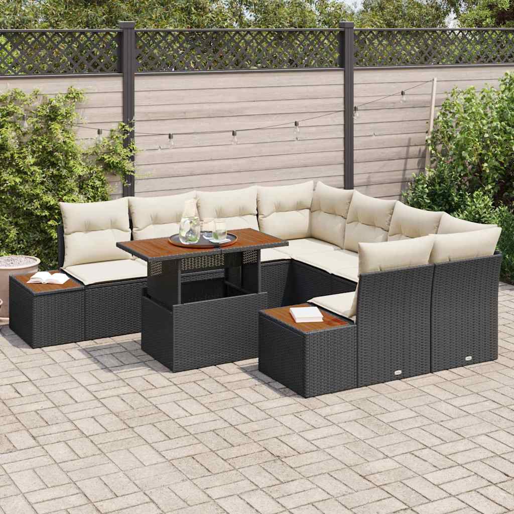 Set da Pranzo per Giardino con cuscino 9 pcs Nero e Beige - immagine 3
