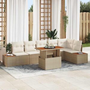 Set da Pranzo per Giardino con cuscino 7 pcs Beige e Crema