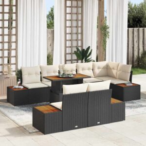Set da Pranzo per Giardino con cuscino 9 pcs Nero e Beige