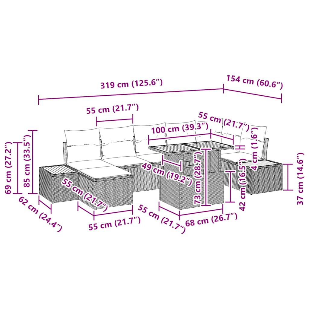 Set da Pranzo per Giardino con cuscino 8 pcs Grigio e Marrone - immagine 9