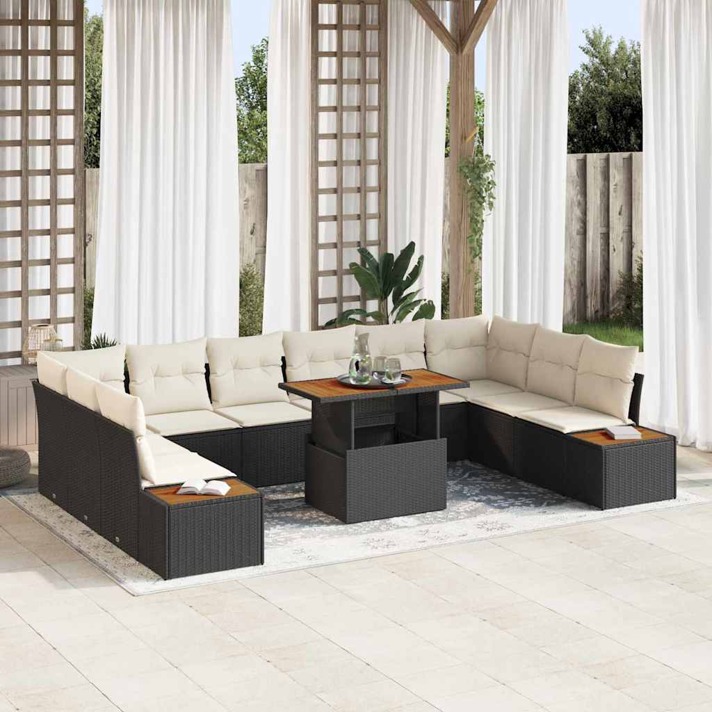Set da Pranzo per Giardino 11 pcs Nero e Beige 100 x 55 x 73 cm