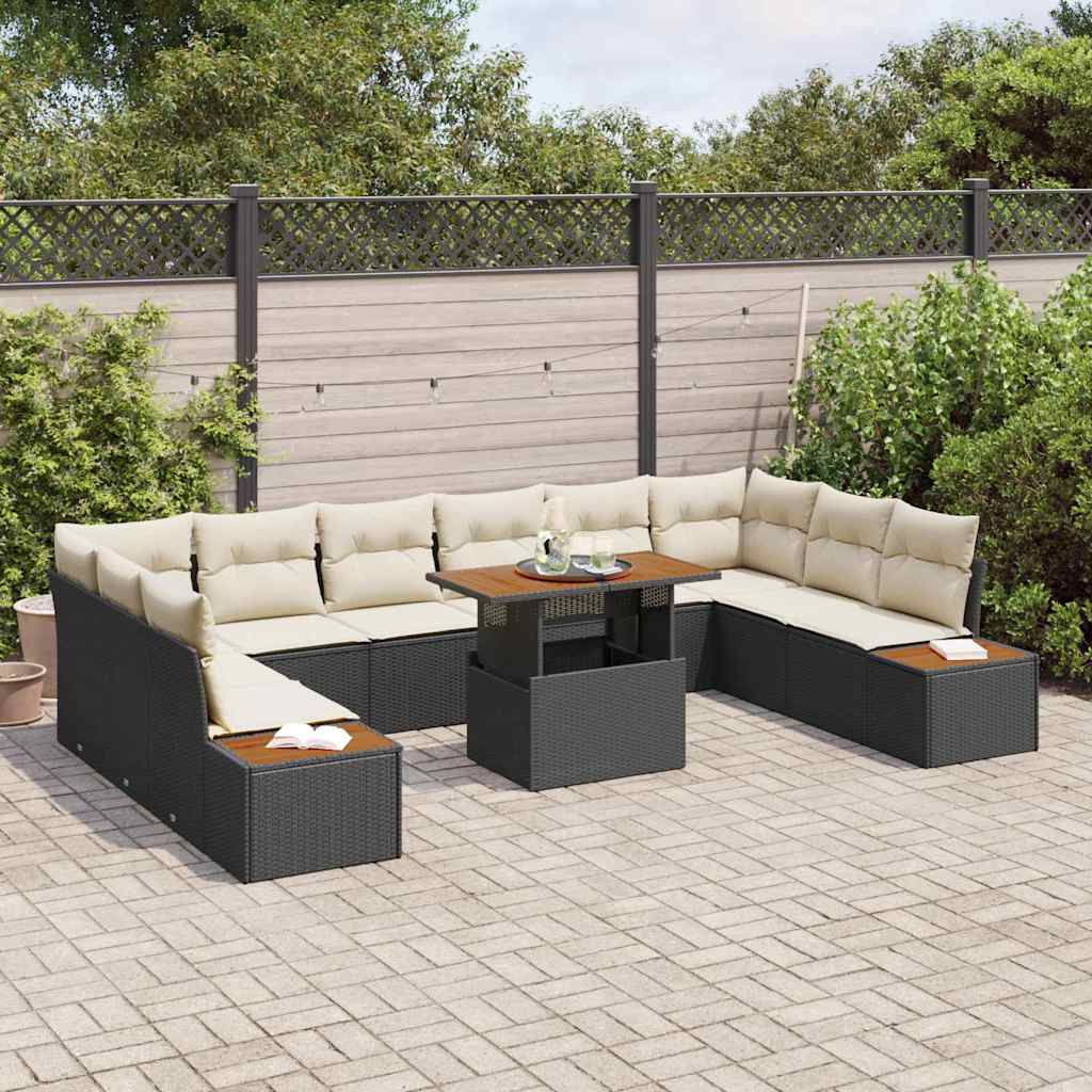 Set da Pranzo per Giardino 11 pcs Nero e Beige 100 x 55 x 73 cm - immagine 3