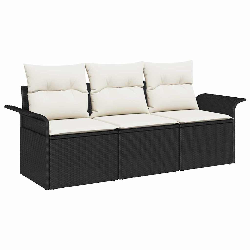 Set Divano da Giardino con cuscino 3 pcs Nero Poly Rattan - immagine 2
