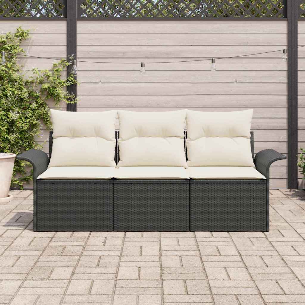 Set Divano da Giardino con cuscino 3 pcs Nero Poly Rattan - immagine 3