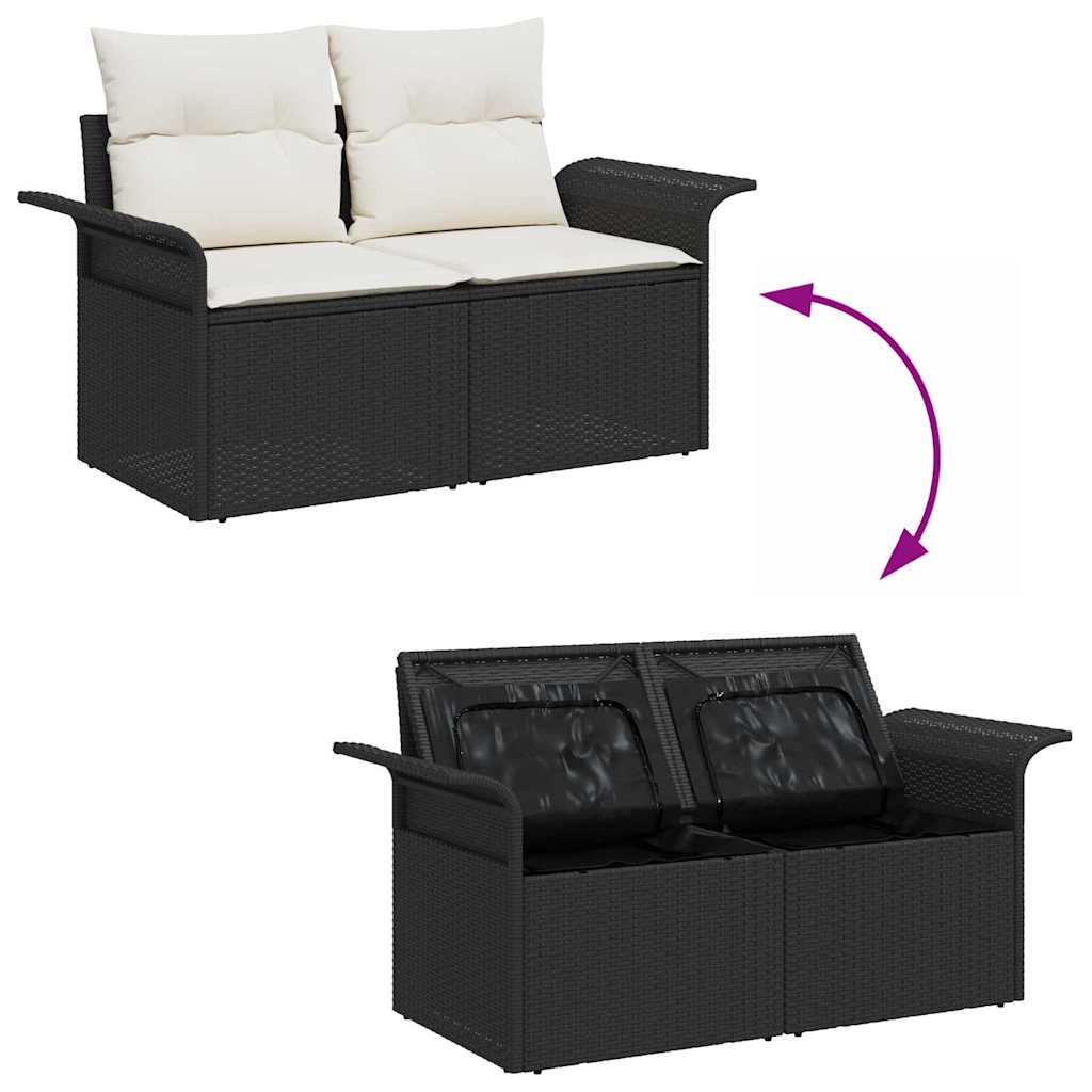 Set Divano da Giardino con cuscino 3 pcs Nero Poly Rattan - immagine 9
