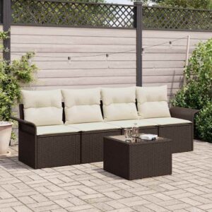 Set Divano da Giardino 5 pcs Marrone e Crema 55 x 55 x 37 cm