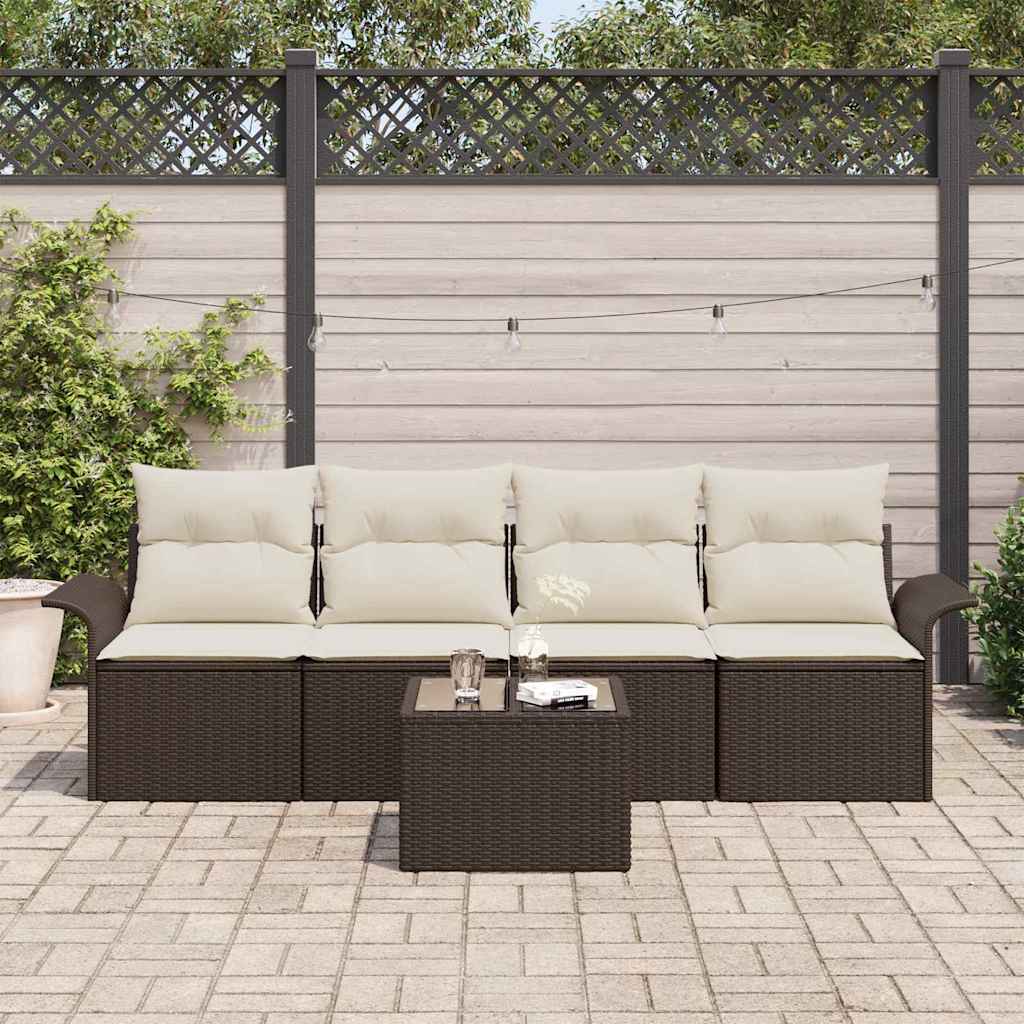 Set Divano da Giardino 5 pcs Marrone e Crema 55 x 55 x 37 cm - immagine 3