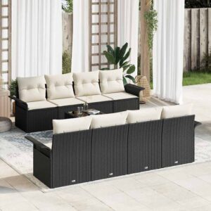 Set Divano da Giardino 9 pcs Nero e Crema polyrattan