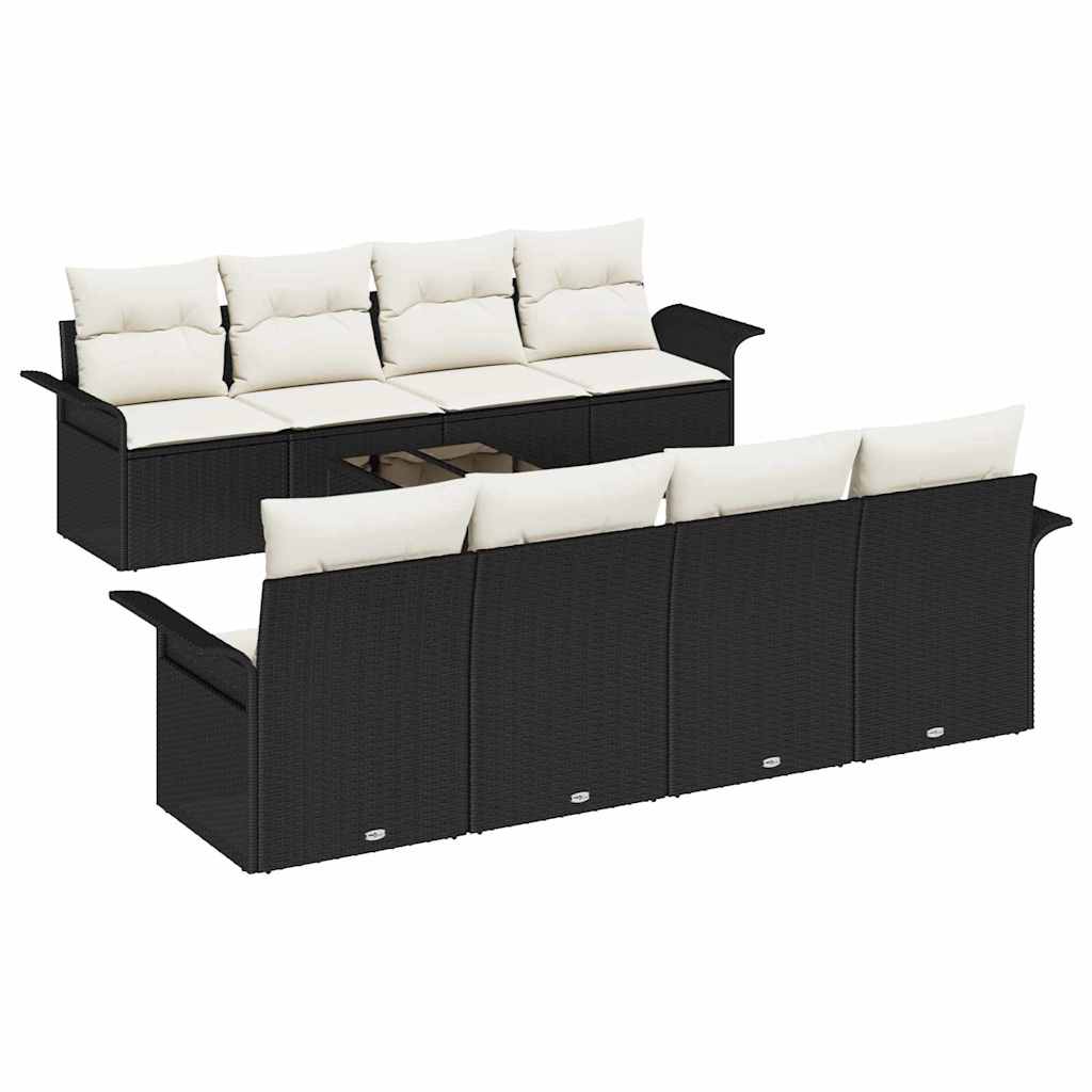Set Divano da Giardino 9 pcs Nero e Crema polyrattan - immagine 2