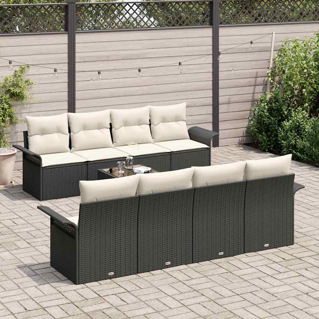 Set Divano da Giardino 9 pcs Nero e Crema polyrattan - immagine 3