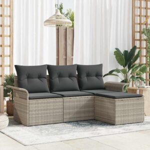 Set Divano da Giardino 4 pcs Grigio chiaro Poly Rattan