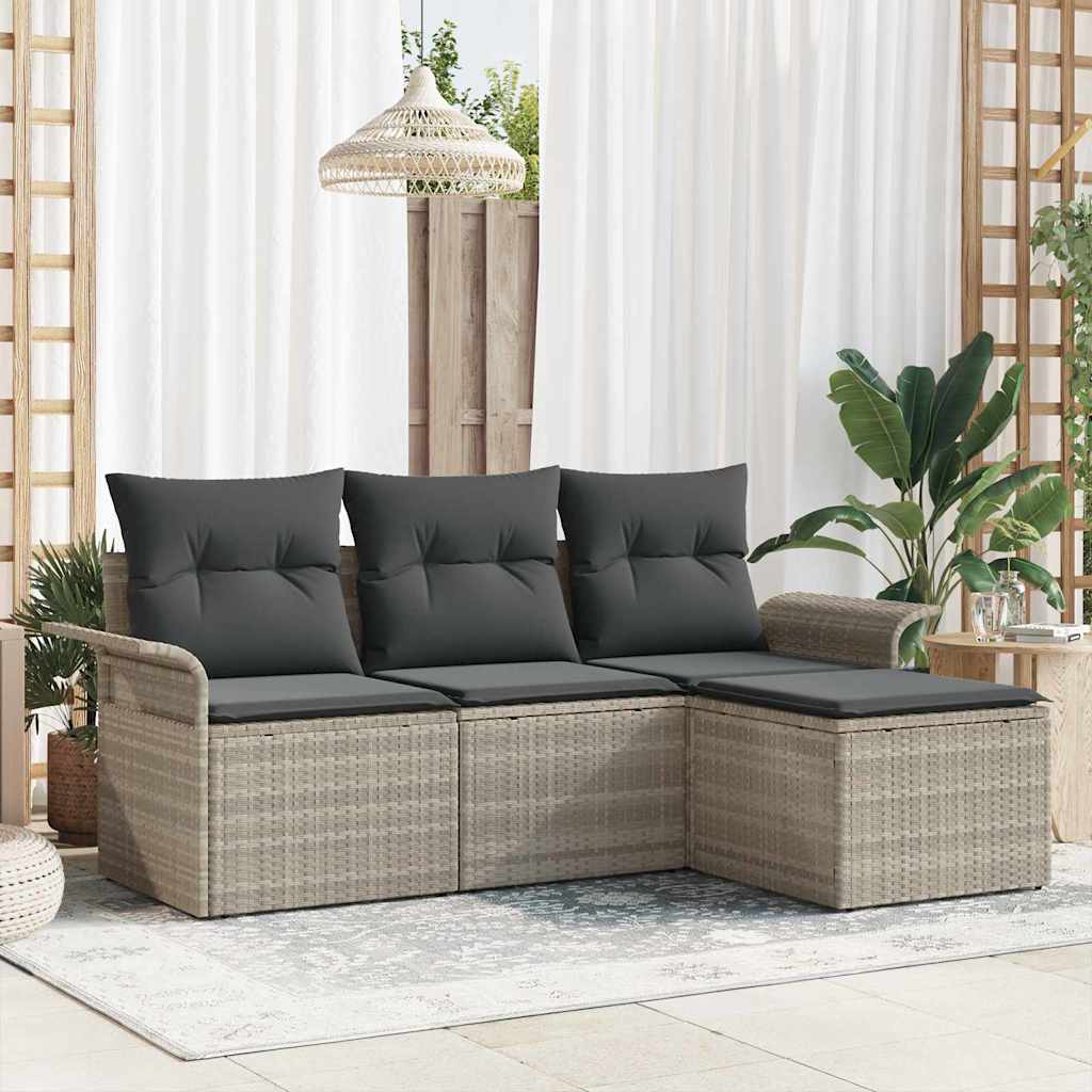 Set Divano da Giardino 4 pcs Grigio chiaro Poly Rattan