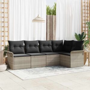 Set Divano da Giardino 5 pcs Grigio chiaro Poly Rattan