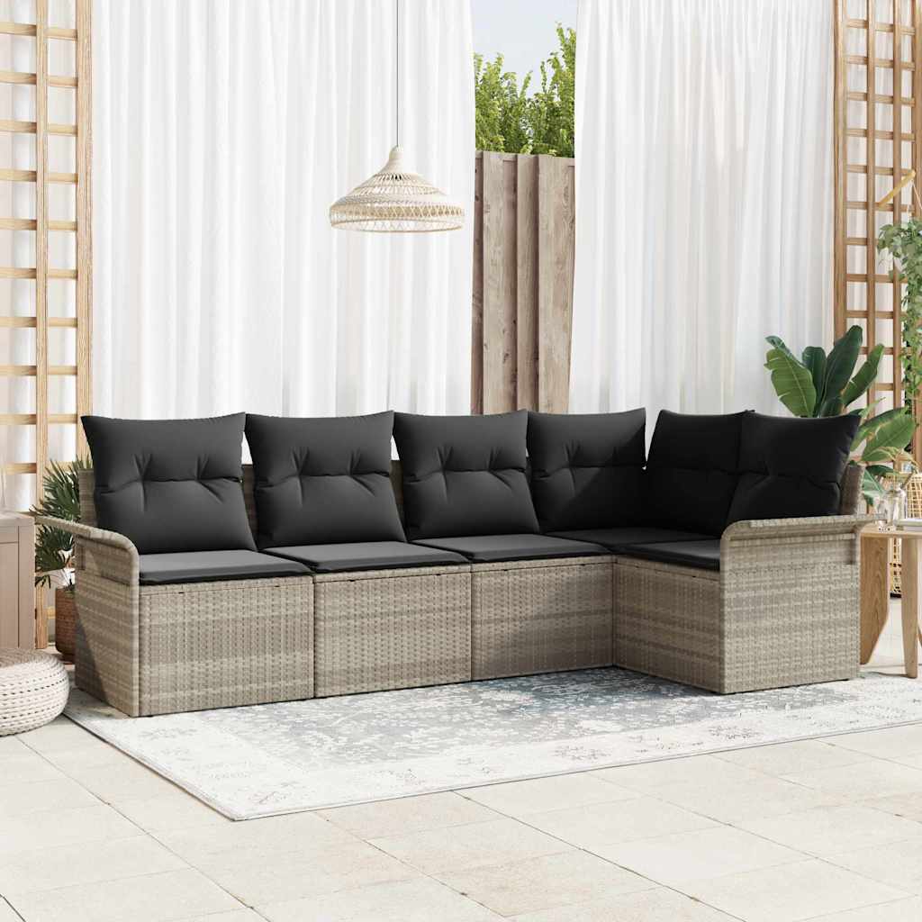Set Divano da Giardino 5 pcs Grigio chiaro Poly Rattan