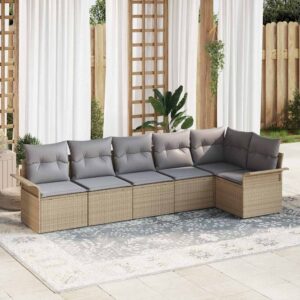 Set Divano da Giardino con cuscino 6 pcs Beige Poly Rattan