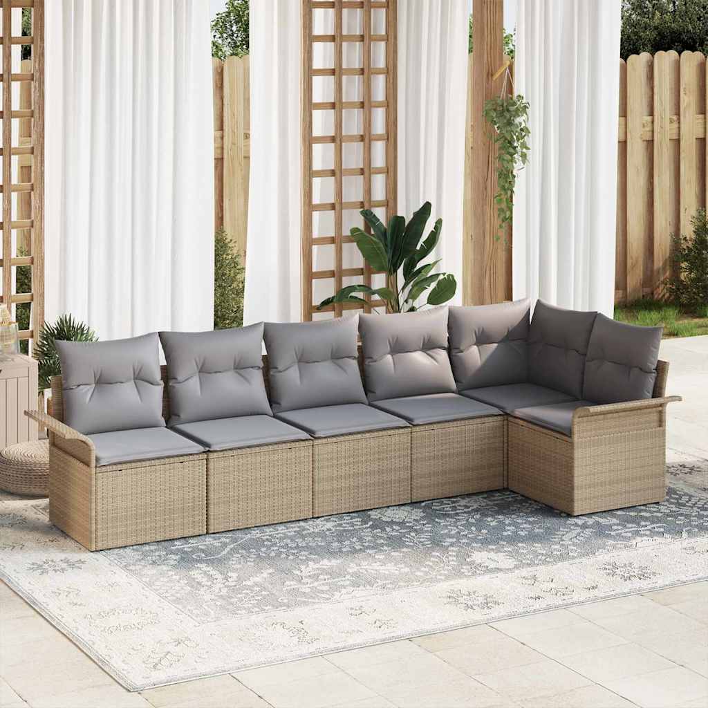 Set Divano da Giardino con cuscino 6 pcs Beige Poly Rattan