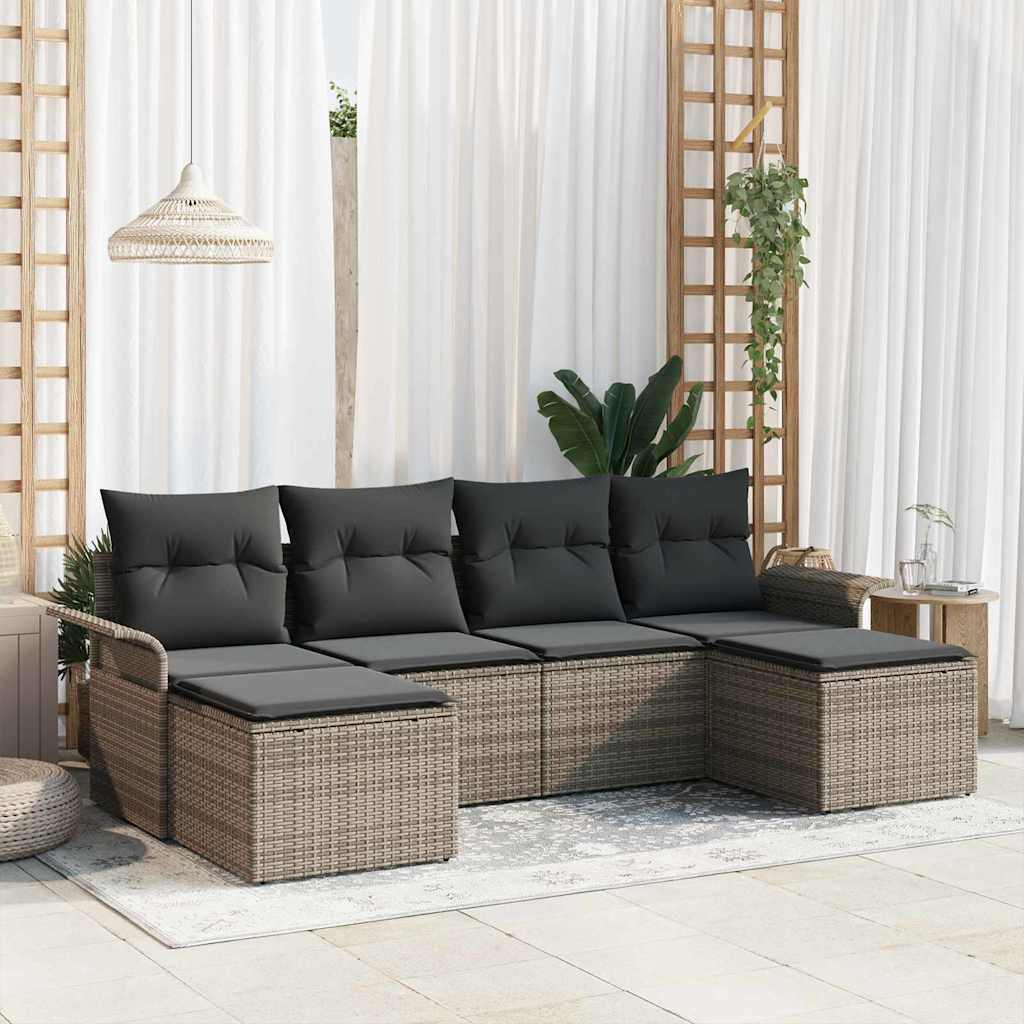 Set Divano da Giardino con archiviazione 6 pcs Nero polyrattan