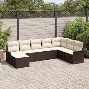 Set Divano da Giardino con cuscino 8 pcs Marrone Poly Rattan