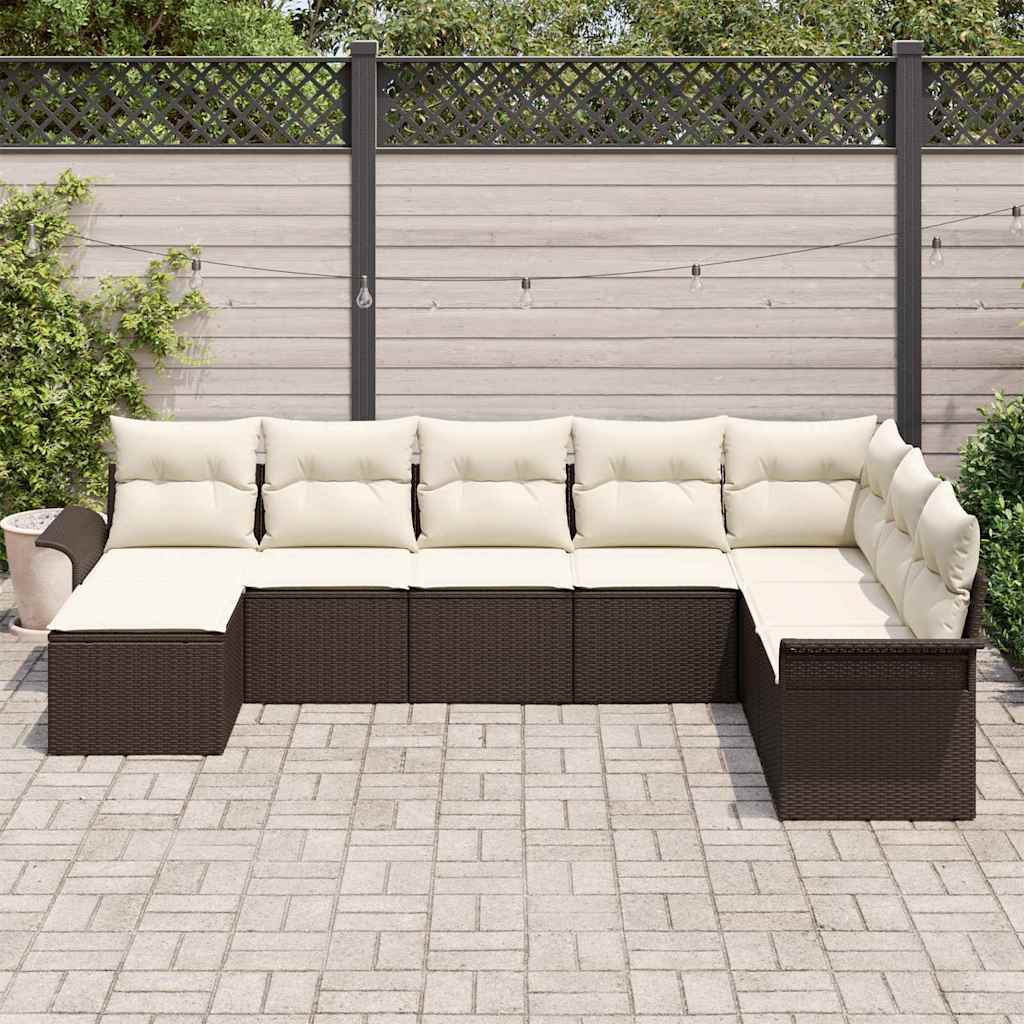 Set Divano da Giardino con cuscino 8 pcs Marrone Poly Rattan - immagine 3