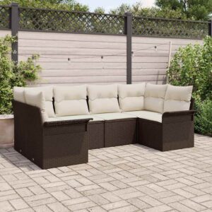 Set Divano da Giardino con cuscino 6 pcs Marrone Poly Rattan