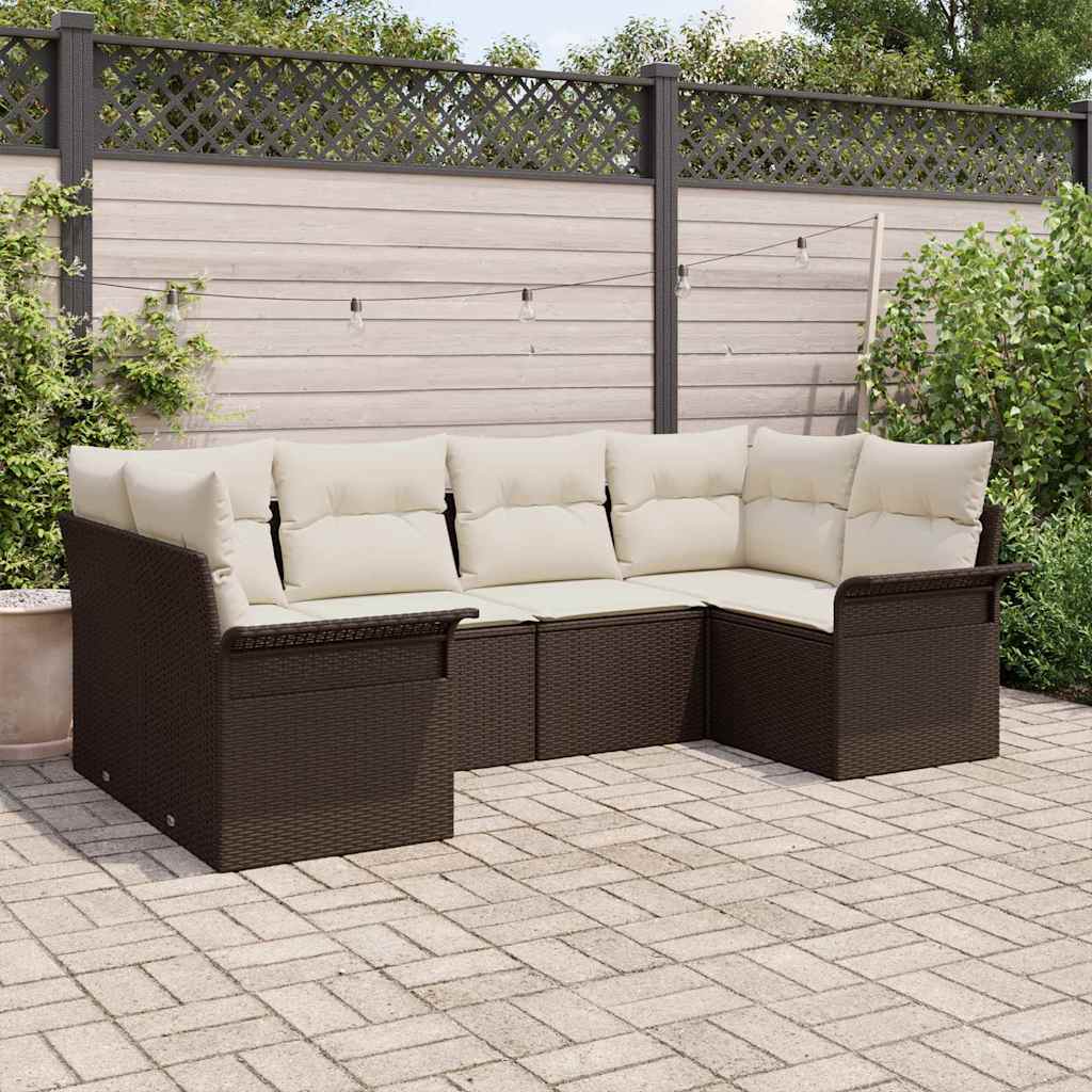 Set Divano da Giardino con cuscino 6 pcs Marrone Poly Rattan