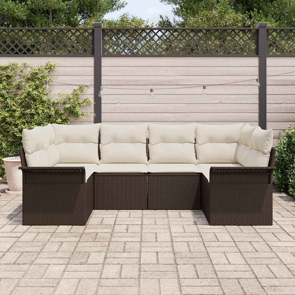 Set Divano da Giardino con cuscino 6 pcs Marrone Poly Rattan - immagine 3