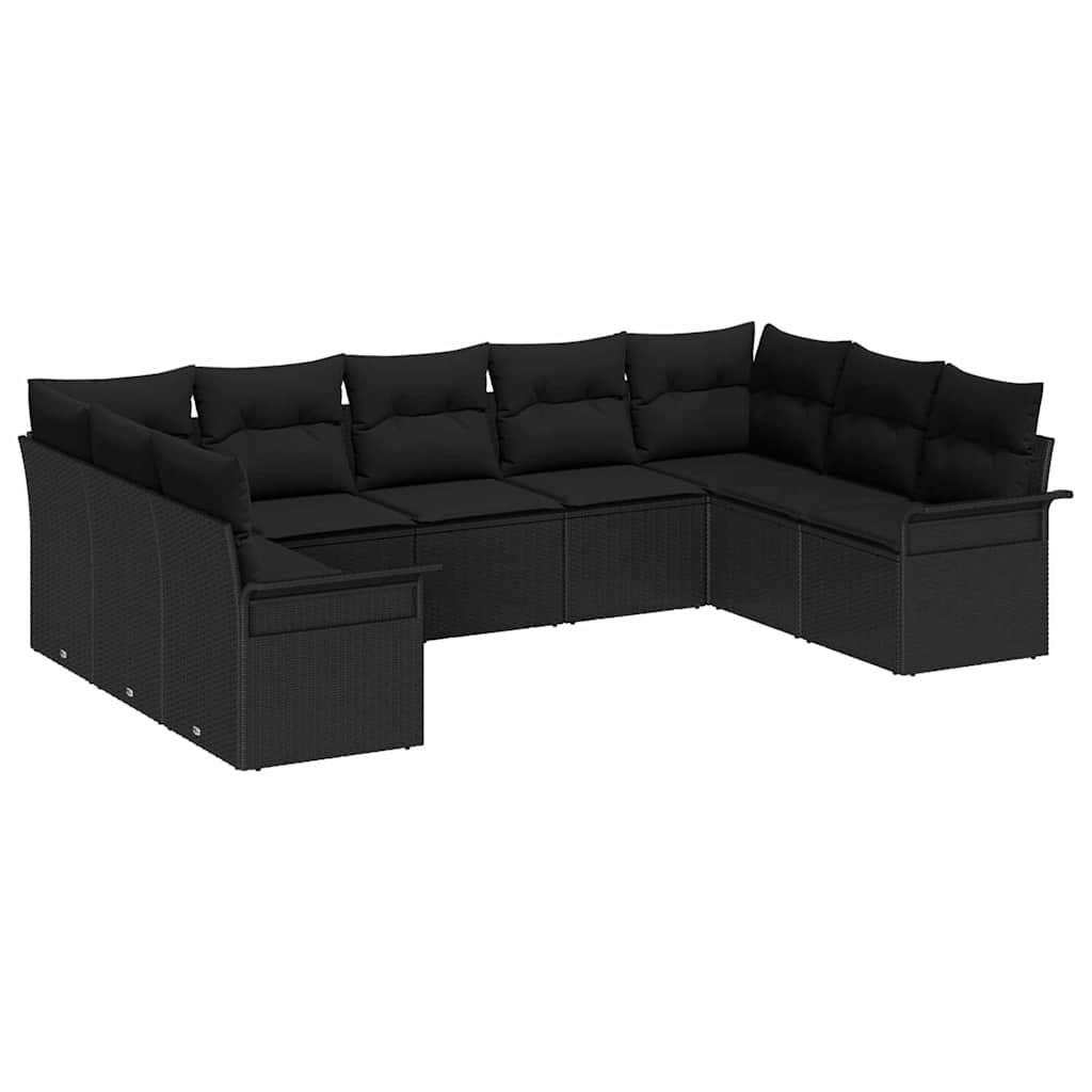 Set Divano da Giardino con cuscino 9 pcs Nero Poly Rattan - immagine 2