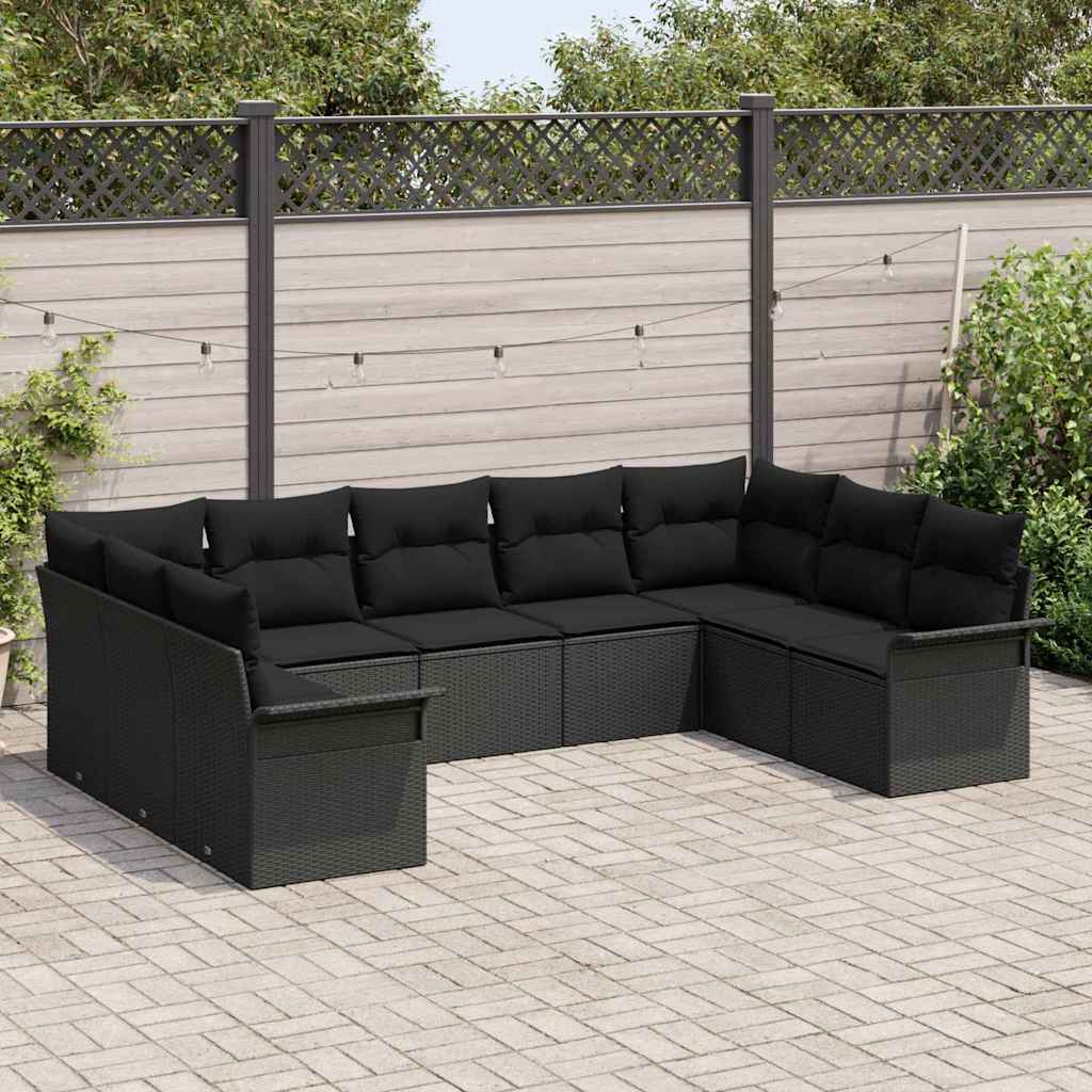 Set Divano da Giardino con cuscino 9 pcs Nero Poly Rattan - immagine 3
