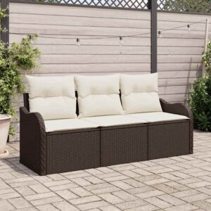 Set Divano da Giardino con cuscino 3 pcs Marrone Poly Rattan