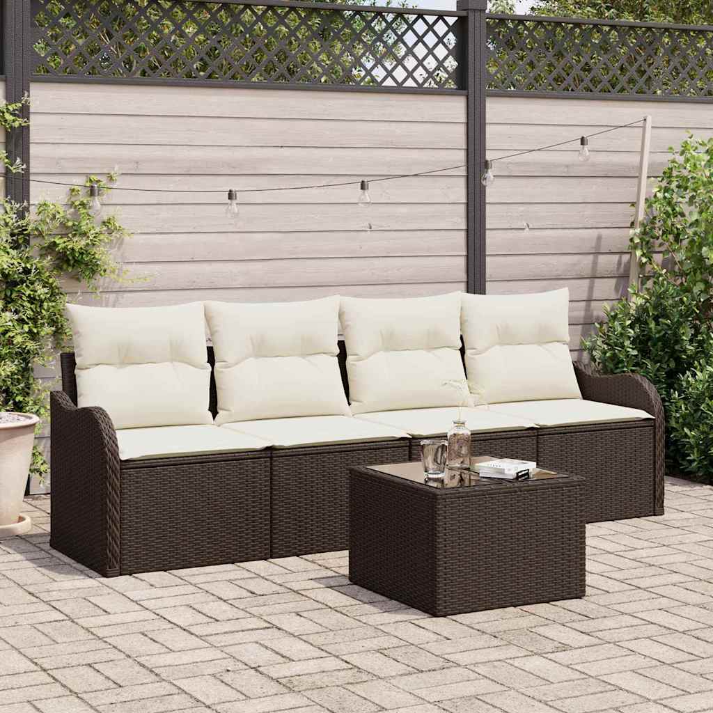 Set Divano da Giardino 5 pcs Marrone e Crema 55 x 55 x 37 cm