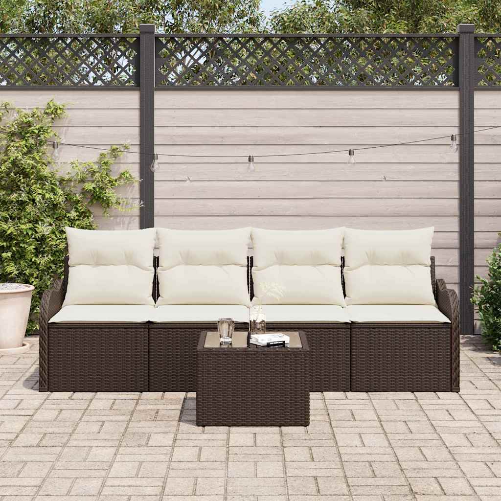 Set Divano da Giardino 5 pcs Marrone e Crema 55 x 55 x 37 cm - immagine 3