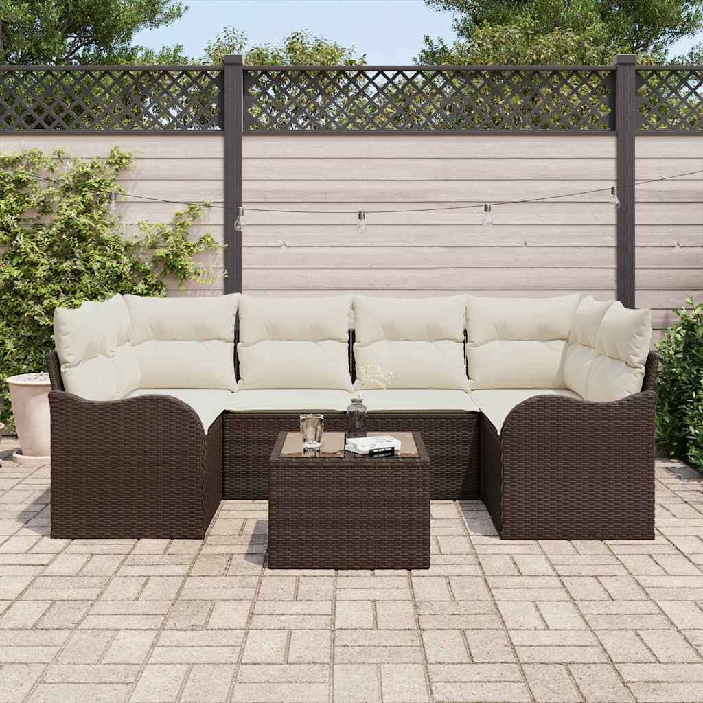 Set Divano da Giardino 7 pcs Marrone e Crema 55 x 55 x 37 cm - immagine 3