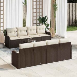 Set Divano da Giardino 9 pcs Marrone e Crema 55 x 55 x 37 cm