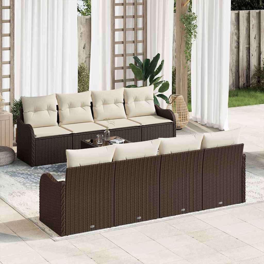 Set Divano da Giardino 9 pcs Marrone e Crema 55 x 55 x 37 cm