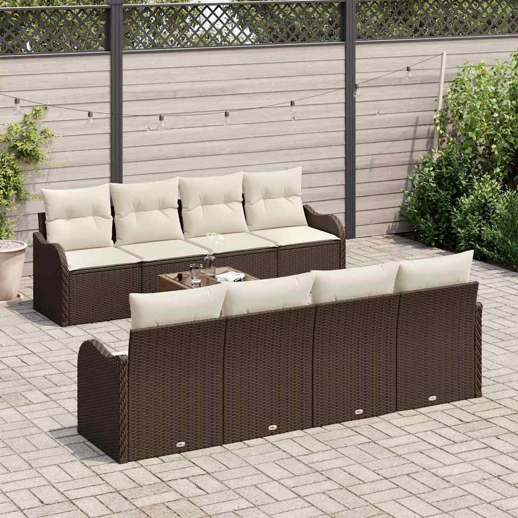 Set Divano da Giardino 9 pcs Marrone e Crema 55 x 55 x 37 cm - immagine 3