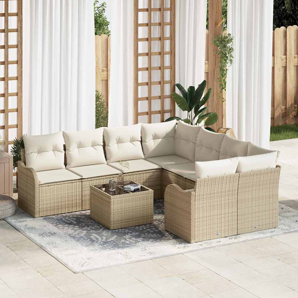 Set Divano da Giardino 9 pcs Beige e Crema 55 x 55 x 37 cm