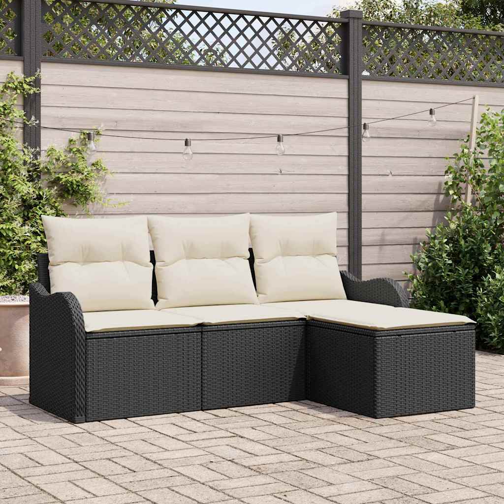 Set Divano da Giardino con cuscino 4 pcs Nero Poly Rattan