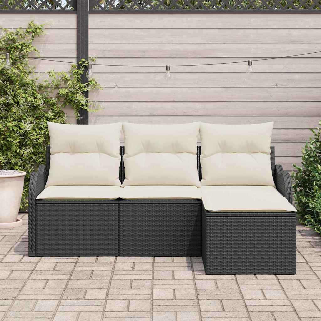 Set Divano da Giardino con cuscino 4 pcs Nero Poly Rattan - immagine 3